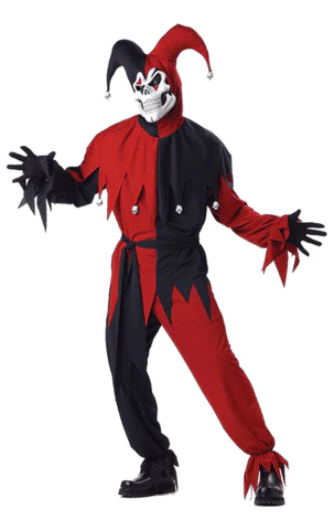 Adults Red/ Black Evil Jester Costume