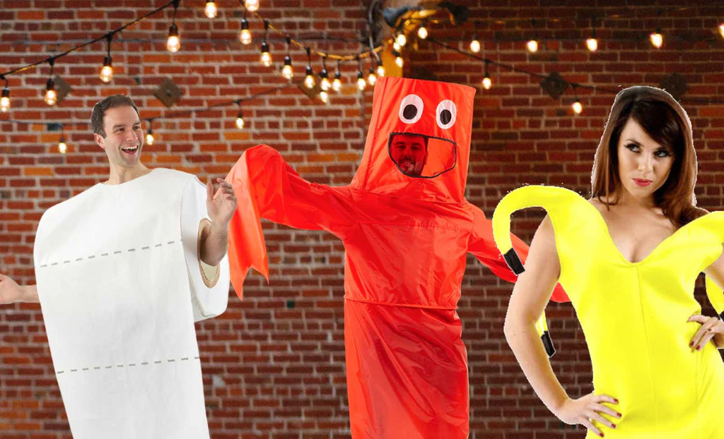toilet roll costume, fish costume, banana costume