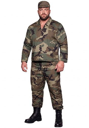 Mens Plus Size Camouflage Commando Costume