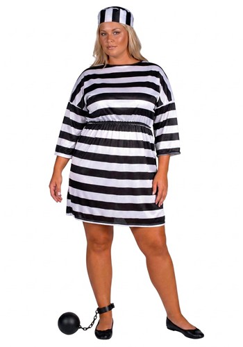 Plus Size Convict Lady Striped Costume