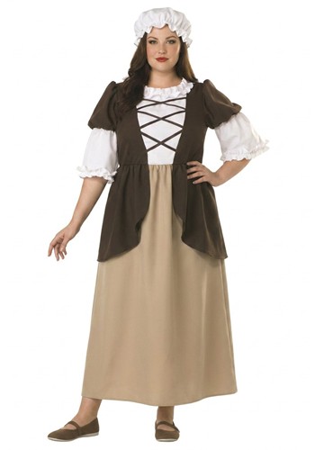 Plus Size Colonial Brown Dress Costume for Women