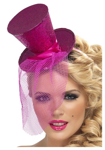 Fever Hot Pink Glitter Mini Top Hat