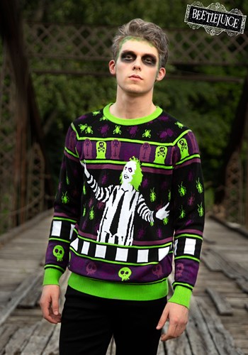 Beetlejuice It's Showtime! Adult Ugly Halloween Sweater 1