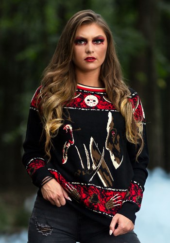 Freddy vs Jason Adult Halloween Sweater alt1