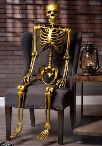 60" Gold Life Size Posable Skeleton Prop-0