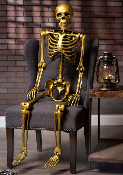 60" Gold Life Size Posable Skeleton Prop-0