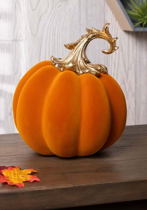 95 Orange Velvet Pumpkin with Gold Filigree Stem