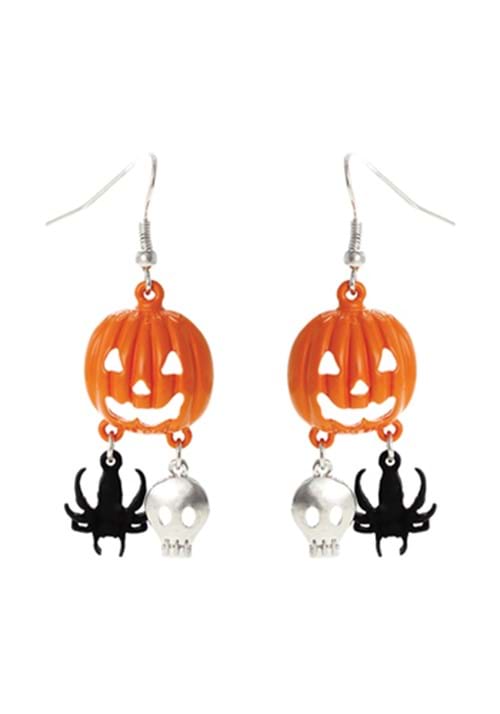 Pumpkin Skull Spider Earrings