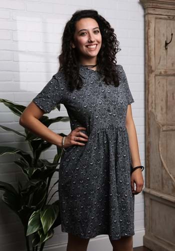HAUNTED MANSION WALLPAPER BUTTON UP DRESS