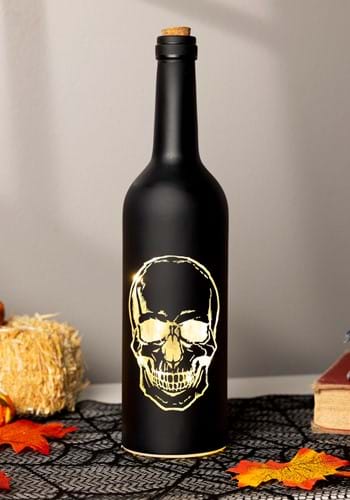 11 Inch Matte Black Halloween LED Skull Bottle