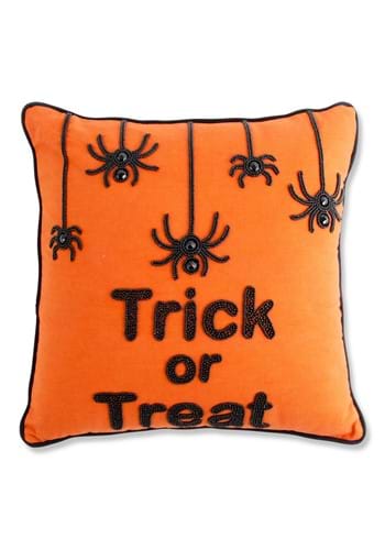 18" Orange Square Beaded TRICK OR TREAT Pillow W/
