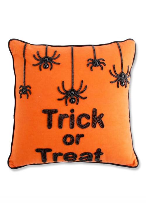 18" Orange Square Beaded TRICK OR TREAT Pillow W/ 