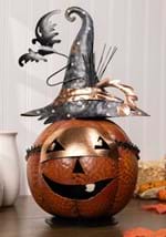 13" Metal Jack O Lantern W/ Witch Hat and Bat