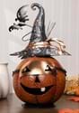 13" Metal Jack O Lantern W/ Witch Hat and Bat