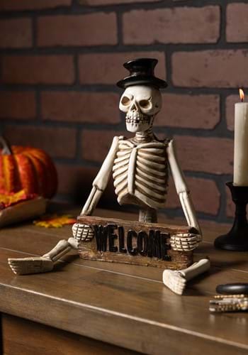 Resin Skeleton Man Shelf Sitter with Welcome Sign