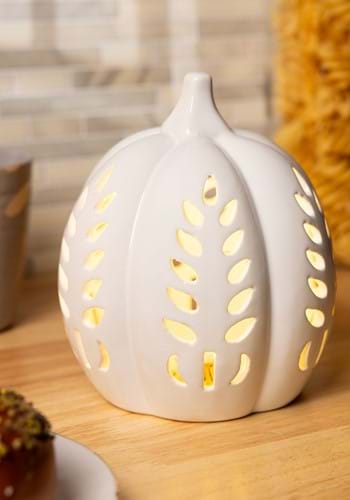 6.75 Inch White Ceramic LED Cutout Pumpkin