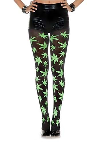Green Keaf Print Opaque tights