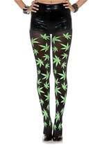 Green Keaf Print Opaque tights