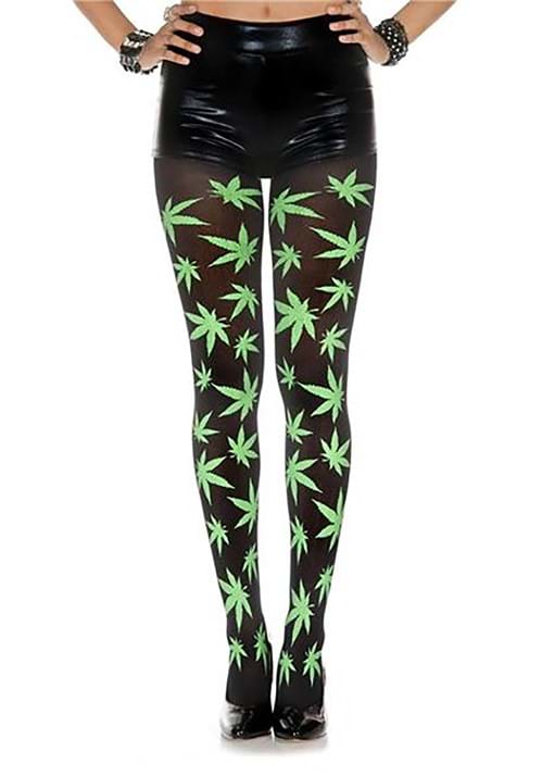 Green Keaf Print Opaque tights