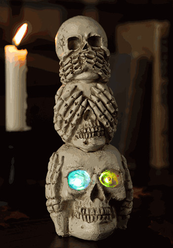 8 Inch Lighted Stacked Three Wise Skulls