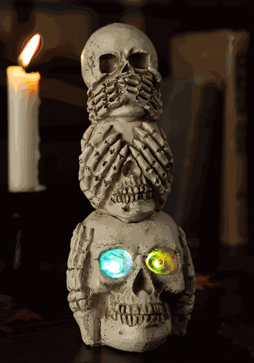 8 Inch Lighted Stacked Three Wise Skulls