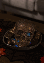 Light Up Gold Glitter Skull and Bones on a Plate Alt 1