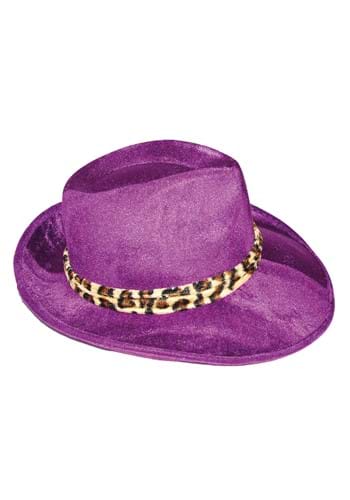 Purple Velvet Leopard Trim Pimp Hat