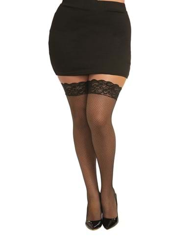 Women's Plus Size Black Fishnet Thigh High w/ Top