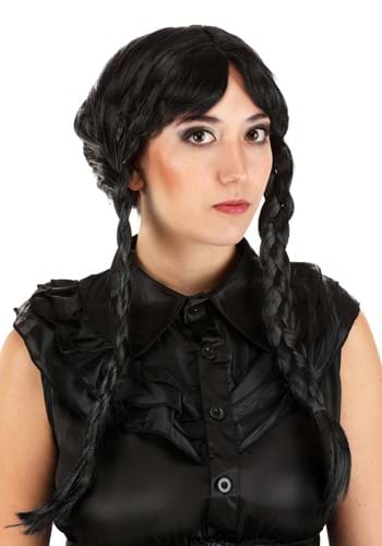 Black Pigtail Wig with Bangs