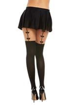 Womens Sheer Beige and Black Faux Thigh Highs Alt 1