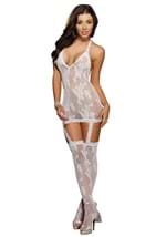 Womens White Florence Halter Dress with Stockings