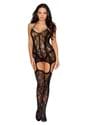 Womens Black Lace Opaque Seam Garter Dress