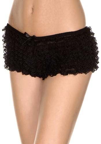 Womens Black Micro Lace Ruffle Tanga Shorts