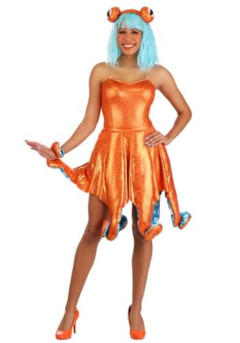 Womens Orange Iridescent Octopus Costume