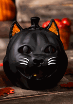 Vintage Black Cat Light Up Jack O Lantern Decoration