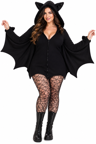 Plus Size Cozy Fleece Bat Zip Up Costume Dress Women