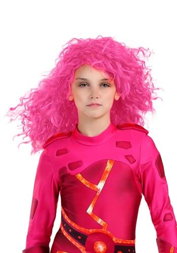 Girls Fiery Superhero Costume Pink Wig